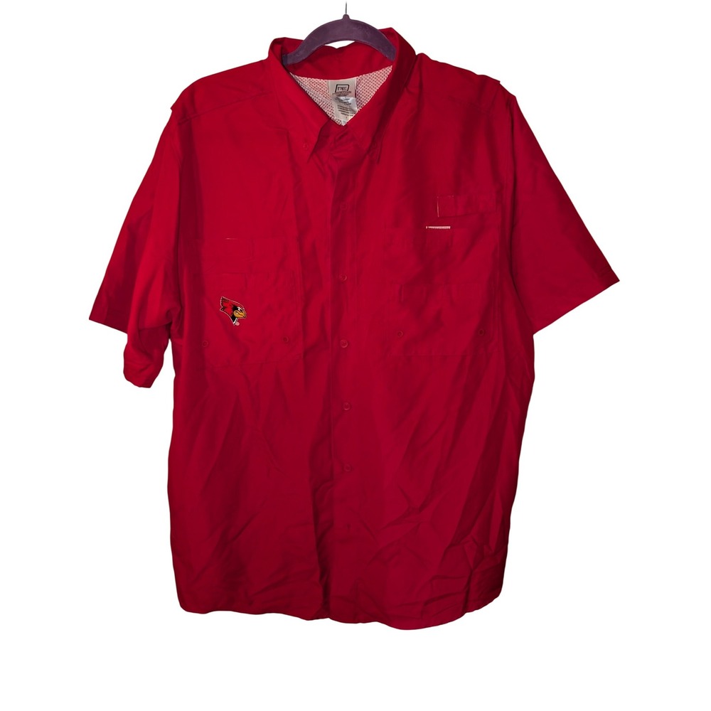 ProEdge Louisville Cardinals Redbirds Fishing‎ Shirt Red Mens Large Short Sleeve